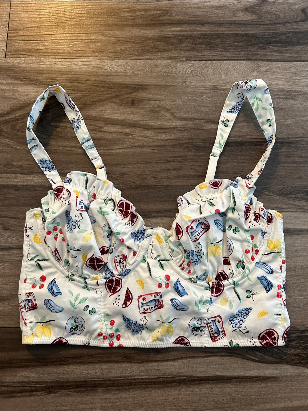 Colsie White Fruit-Print Bralette with Adjustable Straps